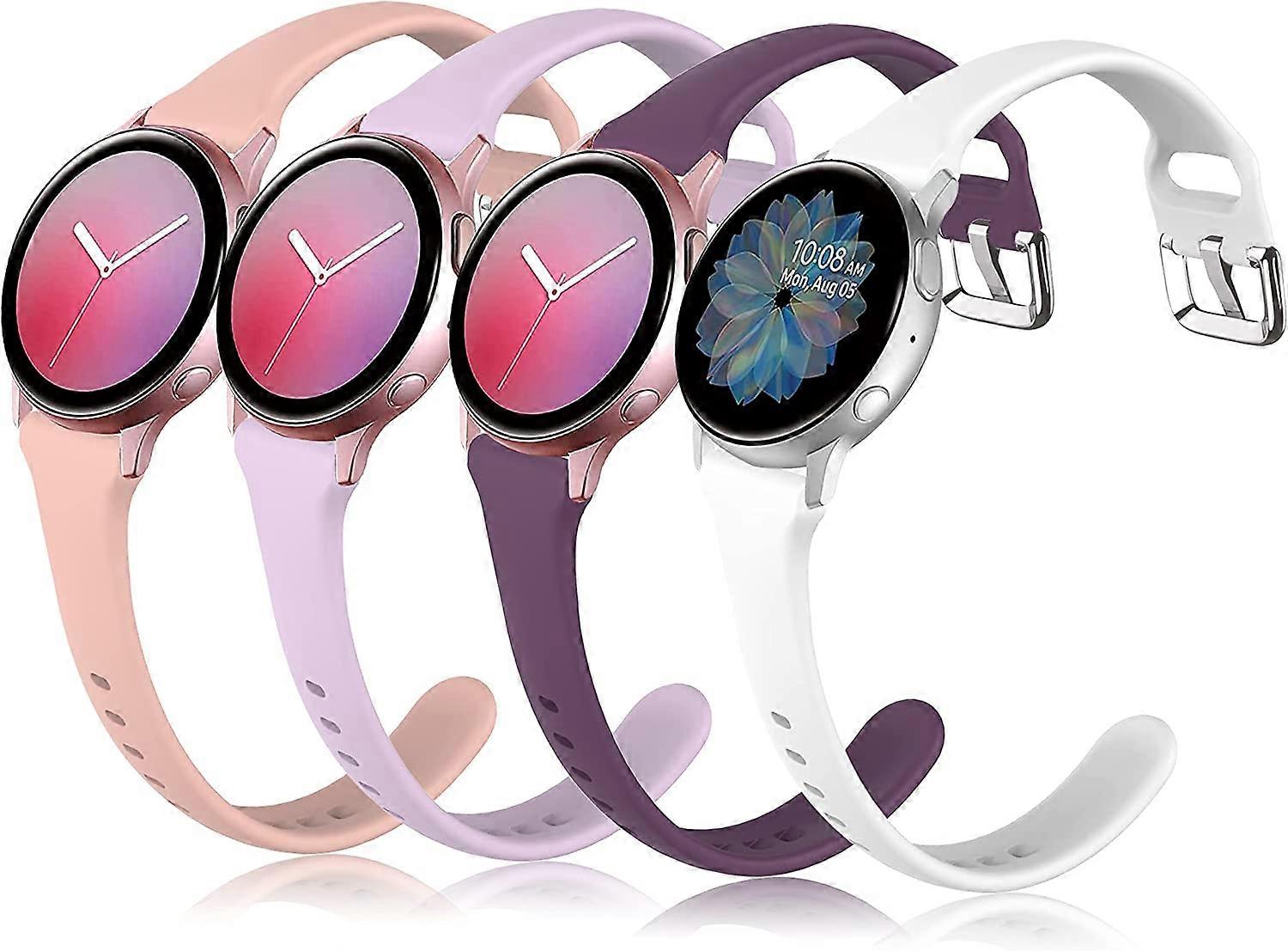 Pacote com 4 Pulseira de Silicone Fina e Macia Compatível com Samsung Galaxy Watch Active 2 40mm 44mm & Galaxy Watch Active, Pulseiras Esportivas à Prova d'Água de 20mm.