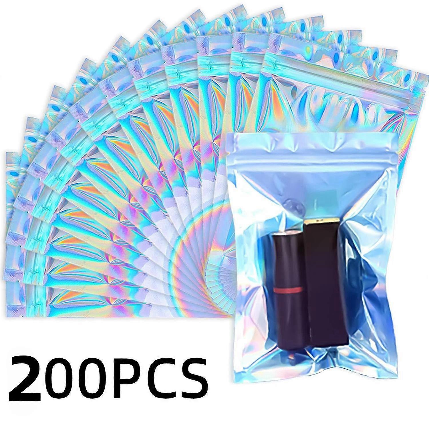200PCS Reusable odor proof polyester film Bag, holographic bag, self sealing bag, used for storing party gifts, Food Storage Bags, Biscuits,Jewelry pa