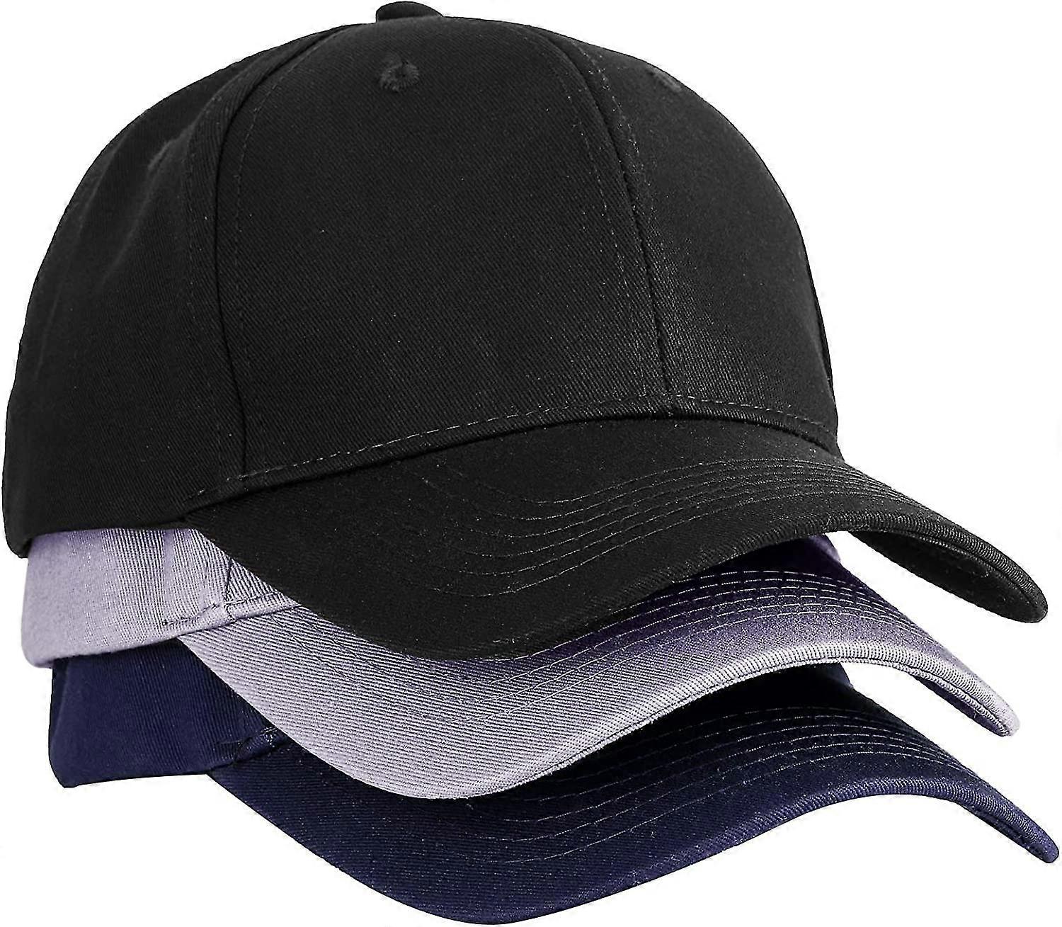 3pcs Plain Structured Baseball Cap, Cotton Dad Hat Fits Men Women, Adjustable Low Profile