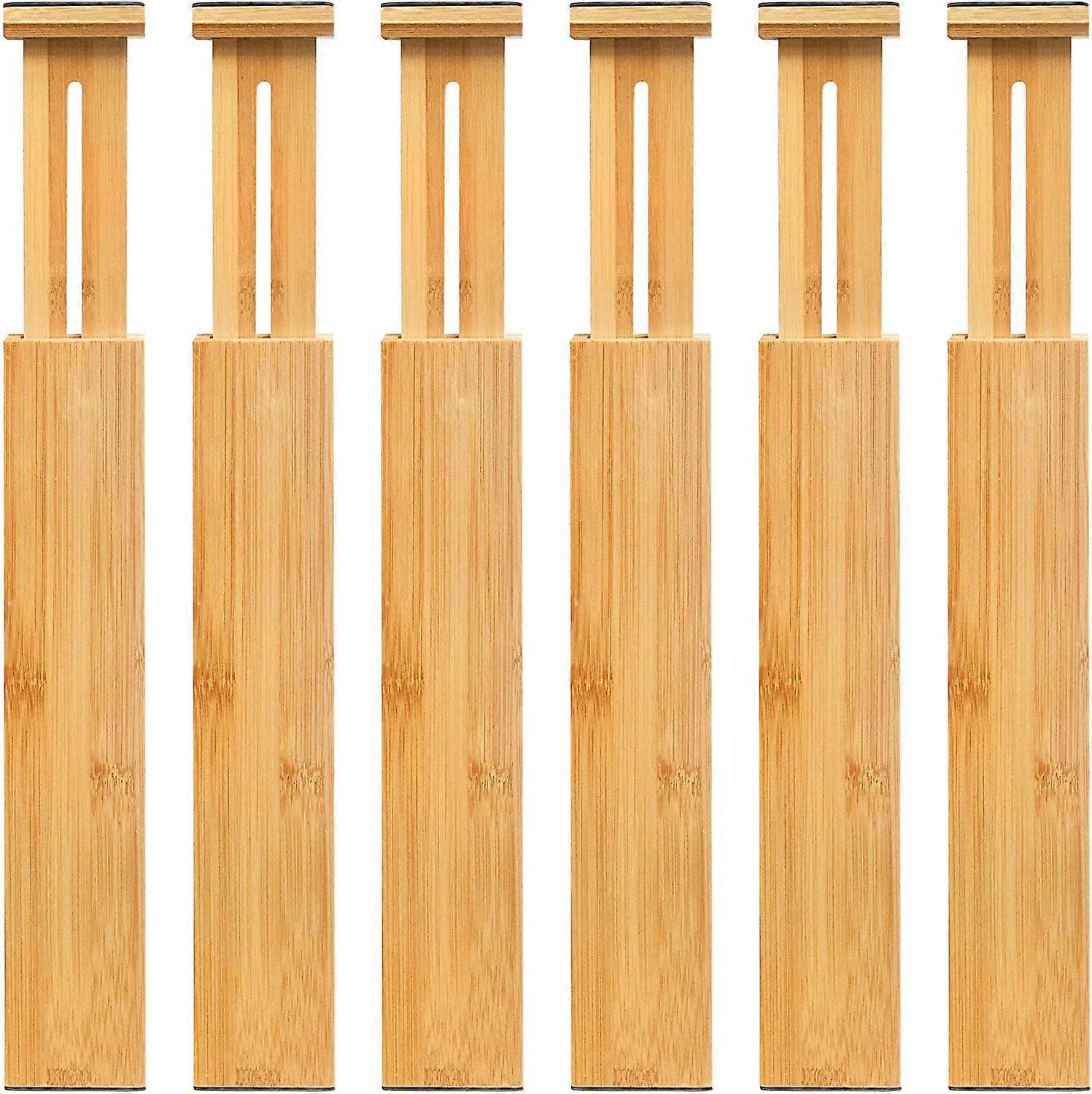 6 Pack Bamboo Adjustable Drawer Dividers, Expandable Drawer Organizer
