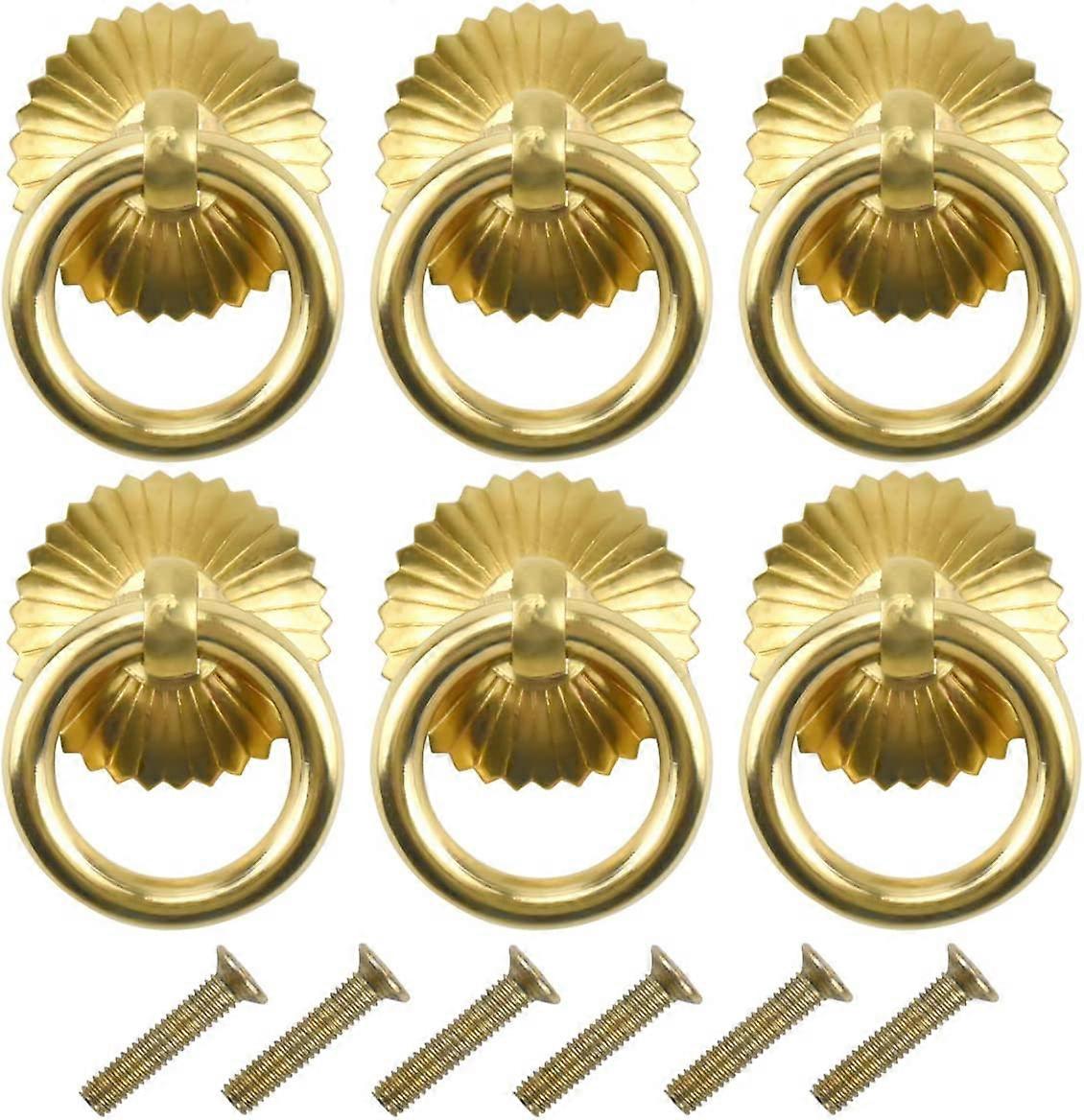 6 pcs Vintage Cabinet Handle,Drawer Ring Pull Handle,Antique Pull Handles,Cabinet Knob(Brass)
