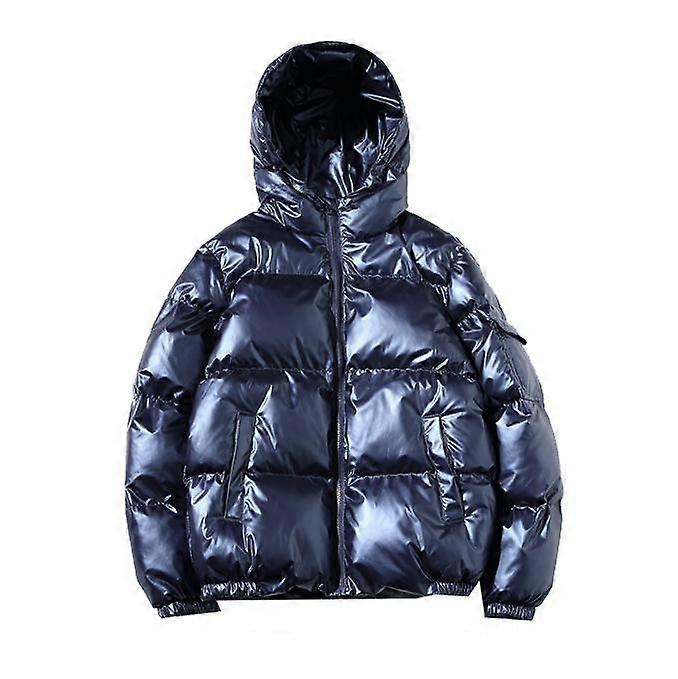 Men's Casual Hooded Full Zip Metallic Shiny Down Coat