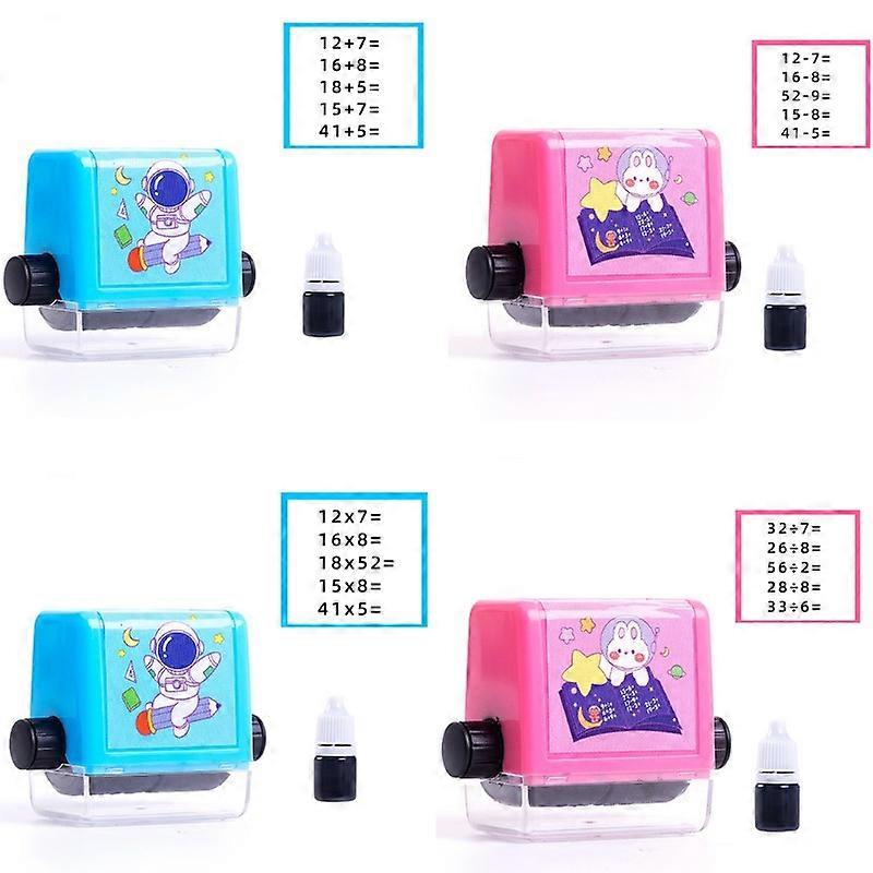 NEW UPGRADE 4pcs Math Roller Stamp,Addition and Subtraction Seal Arithmetic Artifact, Math Roller Stamp with Ink for School Teaching Supplies