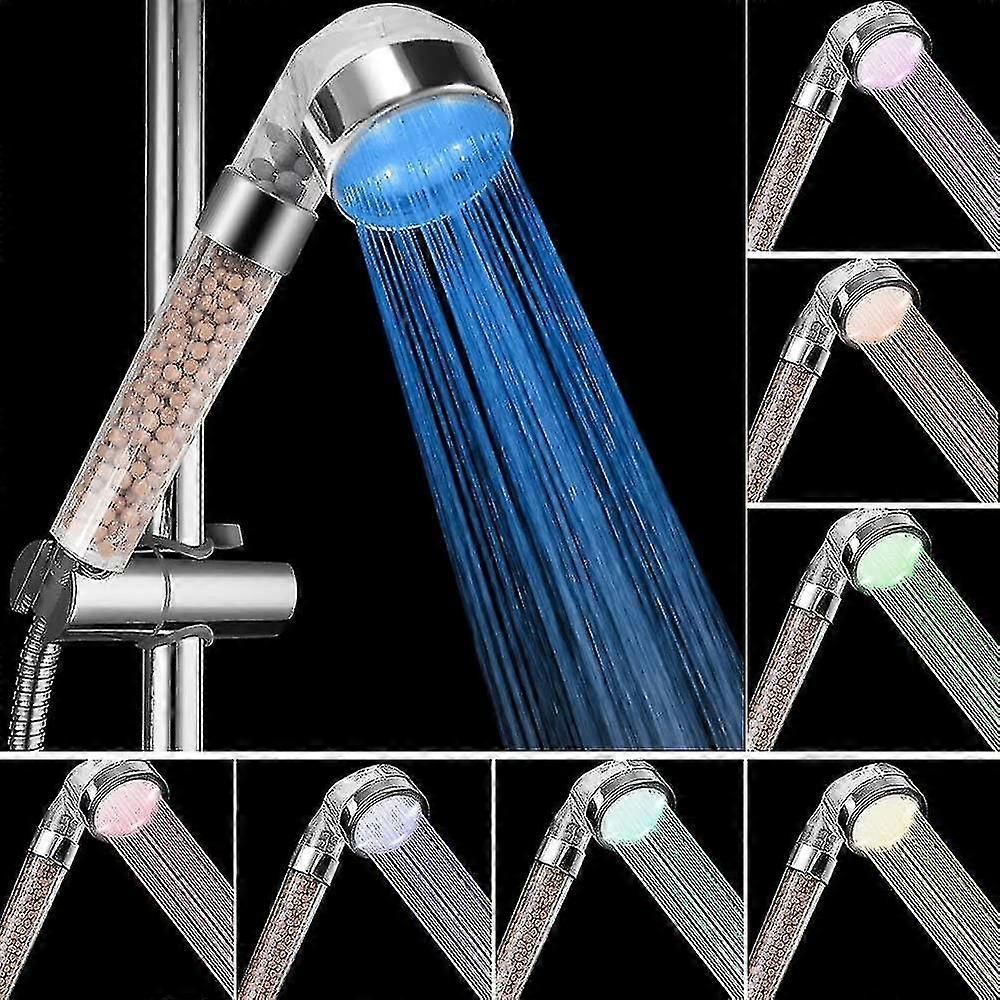 Led Hand Shower Water-saving Shower Head Temperature 3 Color Changing Shower Head With Fliter - Large