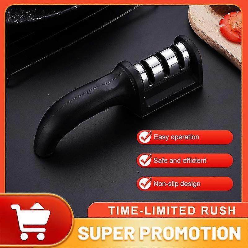Kitchen 3-segment Knife Sharpener Household Multi-functional Hand-held Three-purpose Black Sharpening Stone