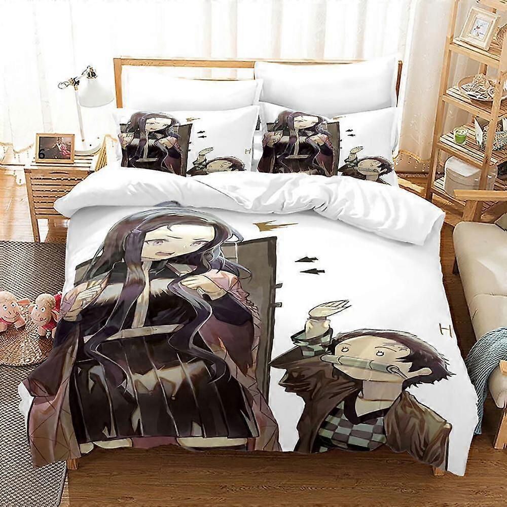 v2994 Lençóis Fãs de Quadrinhos Demon Slayer Capa de Edredão Conjunto Decoração do Quarto Lençóis de Cama IU2994