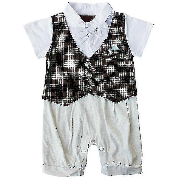 Spädbarn Pojke Bowknot Gentleman Romper Plaid Outfit 24m