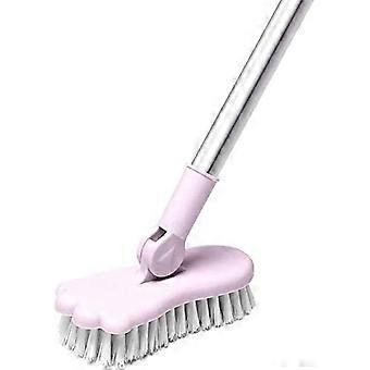 Vloer schrobborstel, badkamer badkuip douche tegel schrobzuigmachine, draaibaar, lange steel binnenkeuken duwen, voor moeilijk te bereiken gebieden, roze