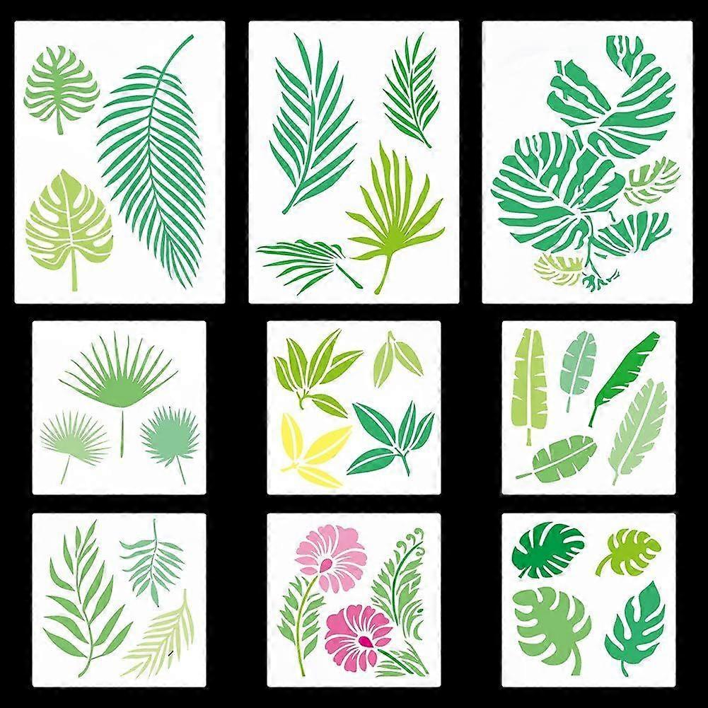 9PCS 2 Sizes Tropical Leaf Stencils Palm Monstera Leaves Template Banana Fern Foliage Flower Botanical Reusable Drawing Stencil for Painting on Wood W