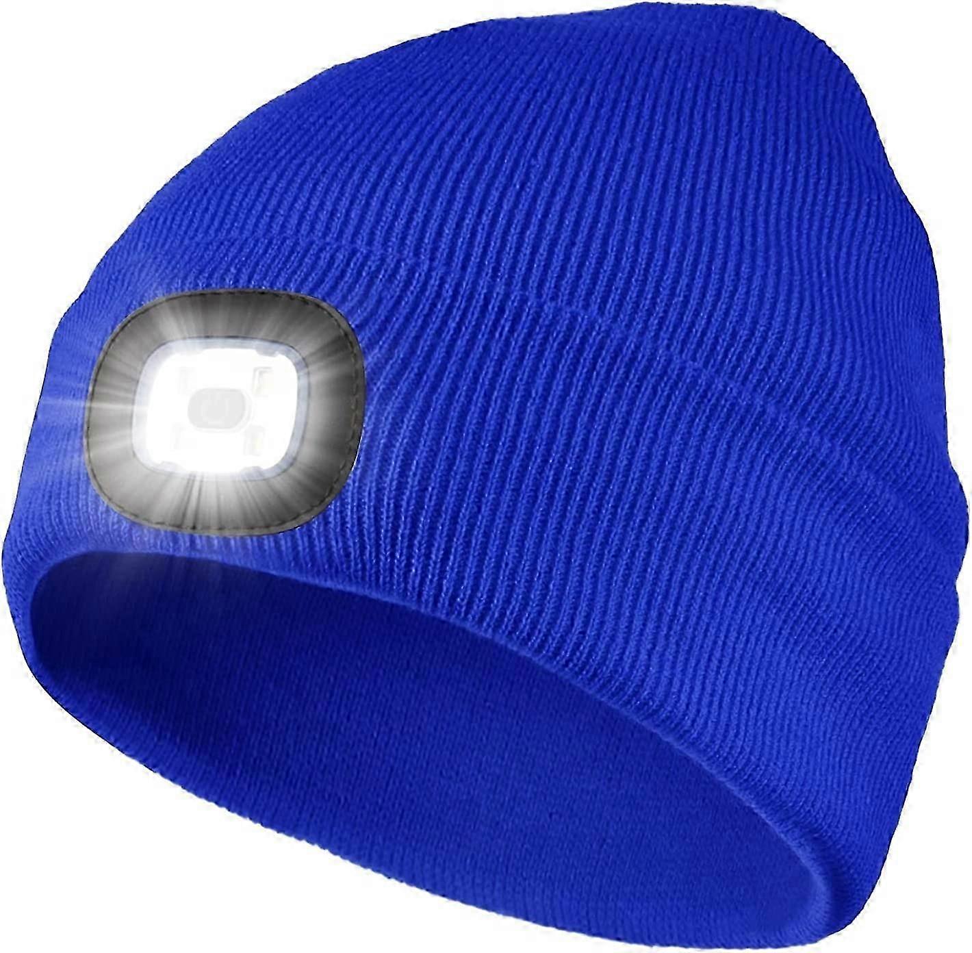 LED luminous knitted lamp cap warm cap outdoor charging head lamp cap (blue)
