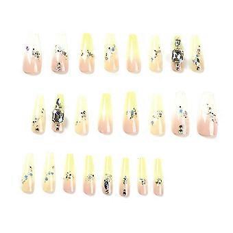 Shiny Press On Nail Yellow Edge No Fading Nail With Stick Glue