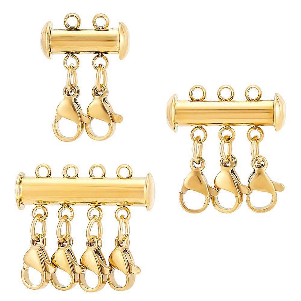 3Pcs 3 Styles 304 Stainless Steel Slide Lock Clasps with Lobster Claw Clasps Golden 21x14.5~25mm 1pc/style