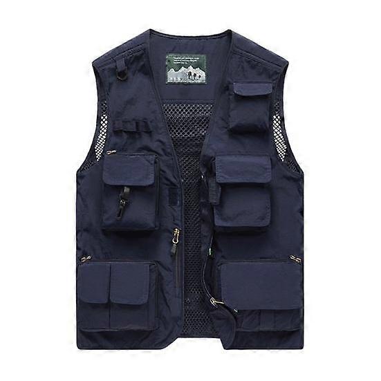 Men Outdoor Vest Multi-Pocket Vest Coat Solid Color Removable Back Cloth Fishing Photography Waistcoat with Zipper Design