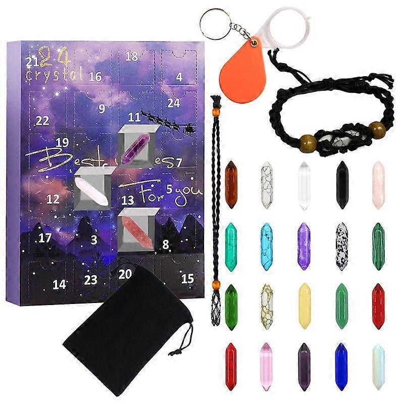 Shibingsheng 24 Days Crystals Christmas Advent Calendar 2023 Natural Stone Countdown Calendar Natural Gemstone Energy Crystal Gift Box