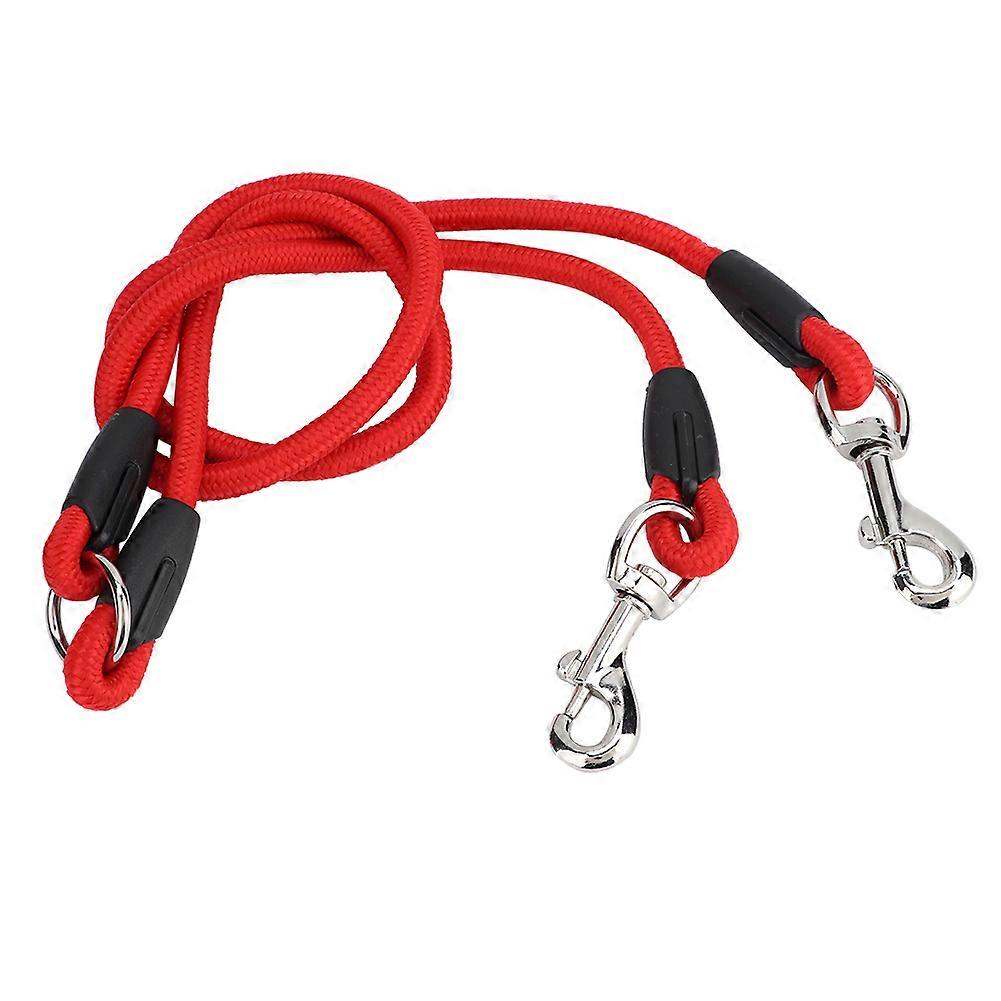 Nylon Pet Double Leash Rope 2 Trigger Hooks Walking for Medium Small Dog(red)