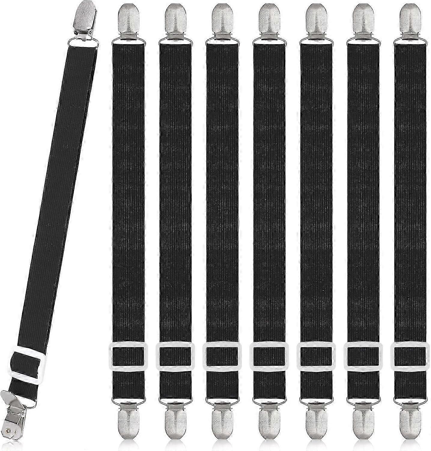 8Pcs Bed Sheet Clips, Adjustable Bed Sheet Grippers, High Elastic Fitted Sheet Straps with Clips, Bed Sheet Fasteners Max Stretch 120cm, Sheet Holders