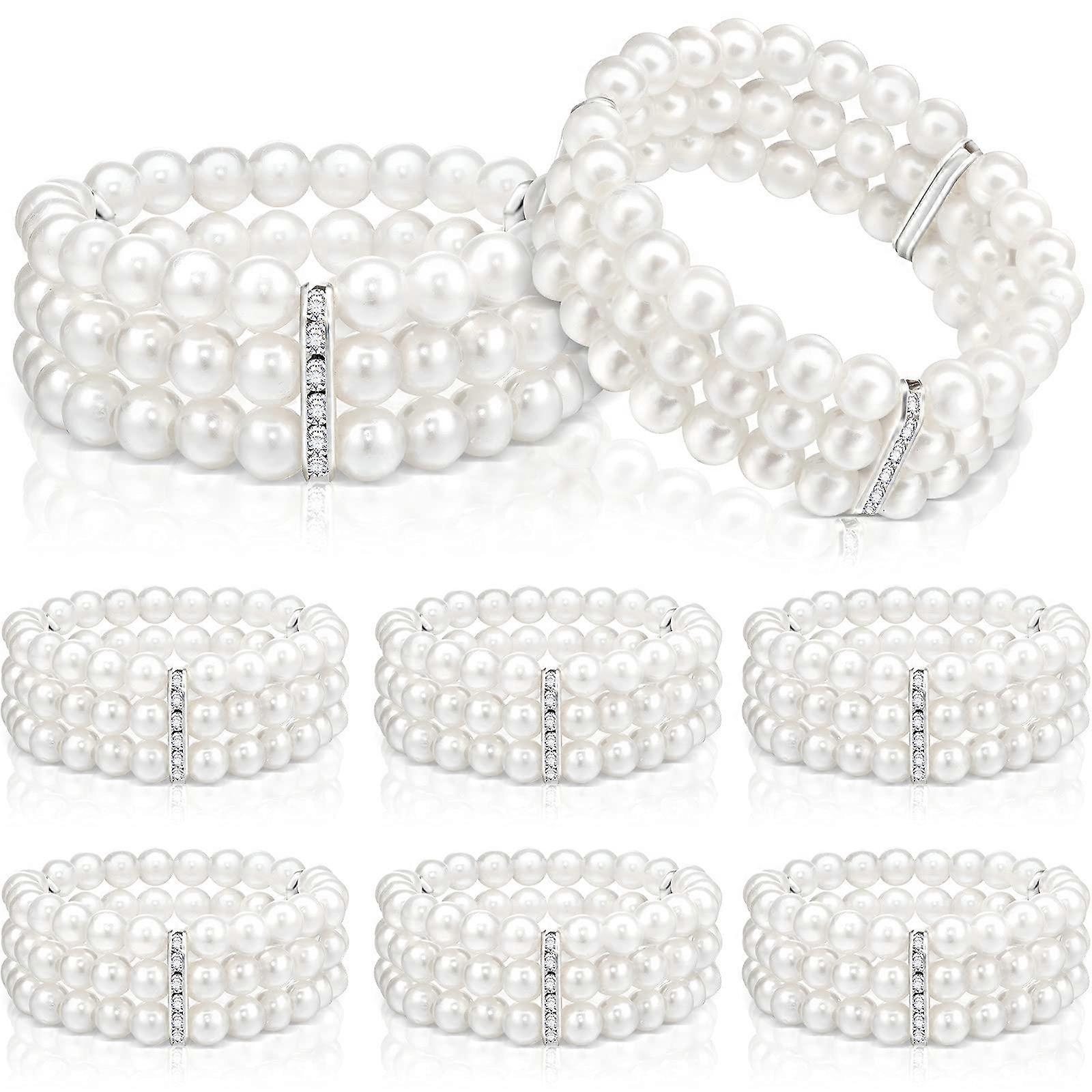 Faux Pearl Multilayer Elastic Bracelet for Halloween Cosplay, 1920s Flapper Costume, Beaded Design, Adjustable Size