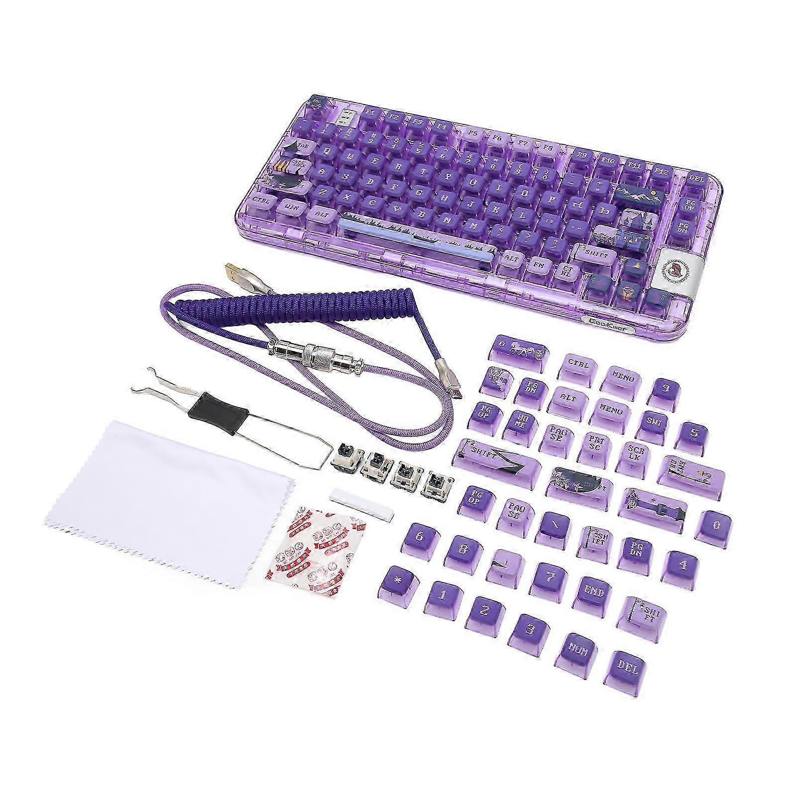 Mechanical Keyboard Purple Transparent Case 80 Keys Triple Modes Gasket Structure Gaming Keyboard For Office School Game