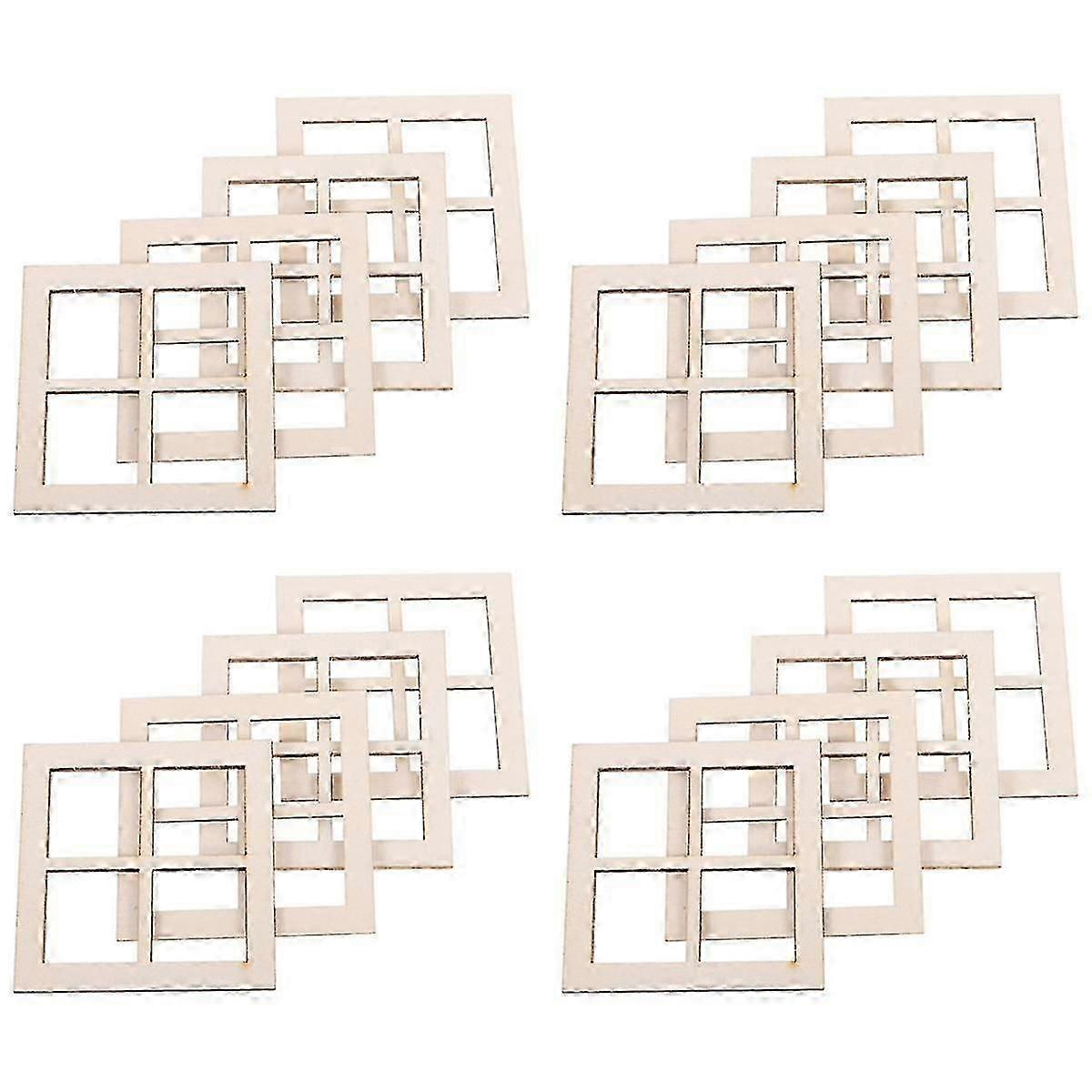 16Pcs Windows Scale Wooden Window Frame Furniture Miniature Window Frames compatible with Doll House Furniture