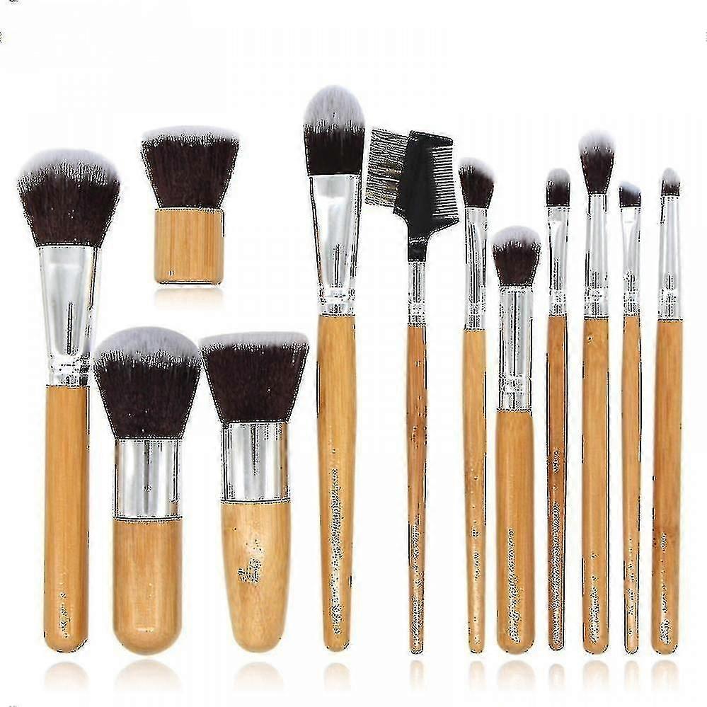 Bambuhandtag makeupborste set på 12 st
