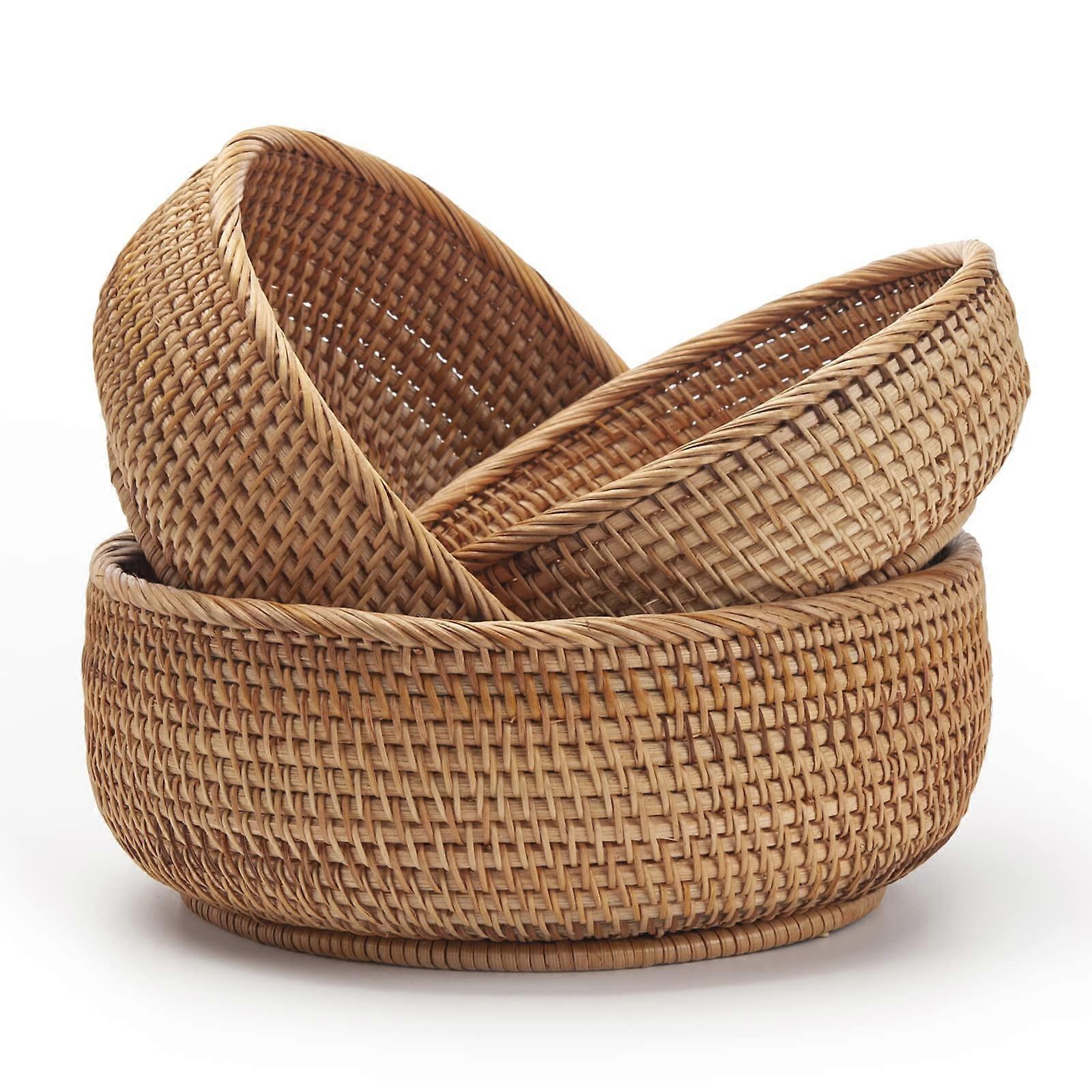 Set of 3 round rattan fruit baskets, stackable