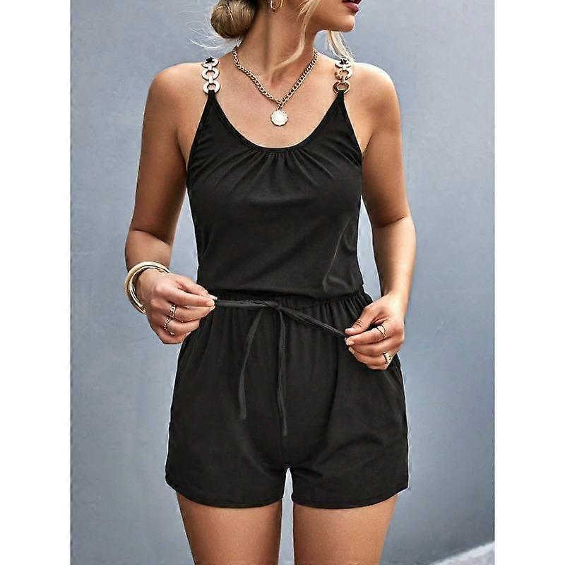YYFS Women's Fashion Casual Solid Color Print Summer Spring Sleeveless Suspenders O-Neck Trousers Jumpsuits & Rompers
