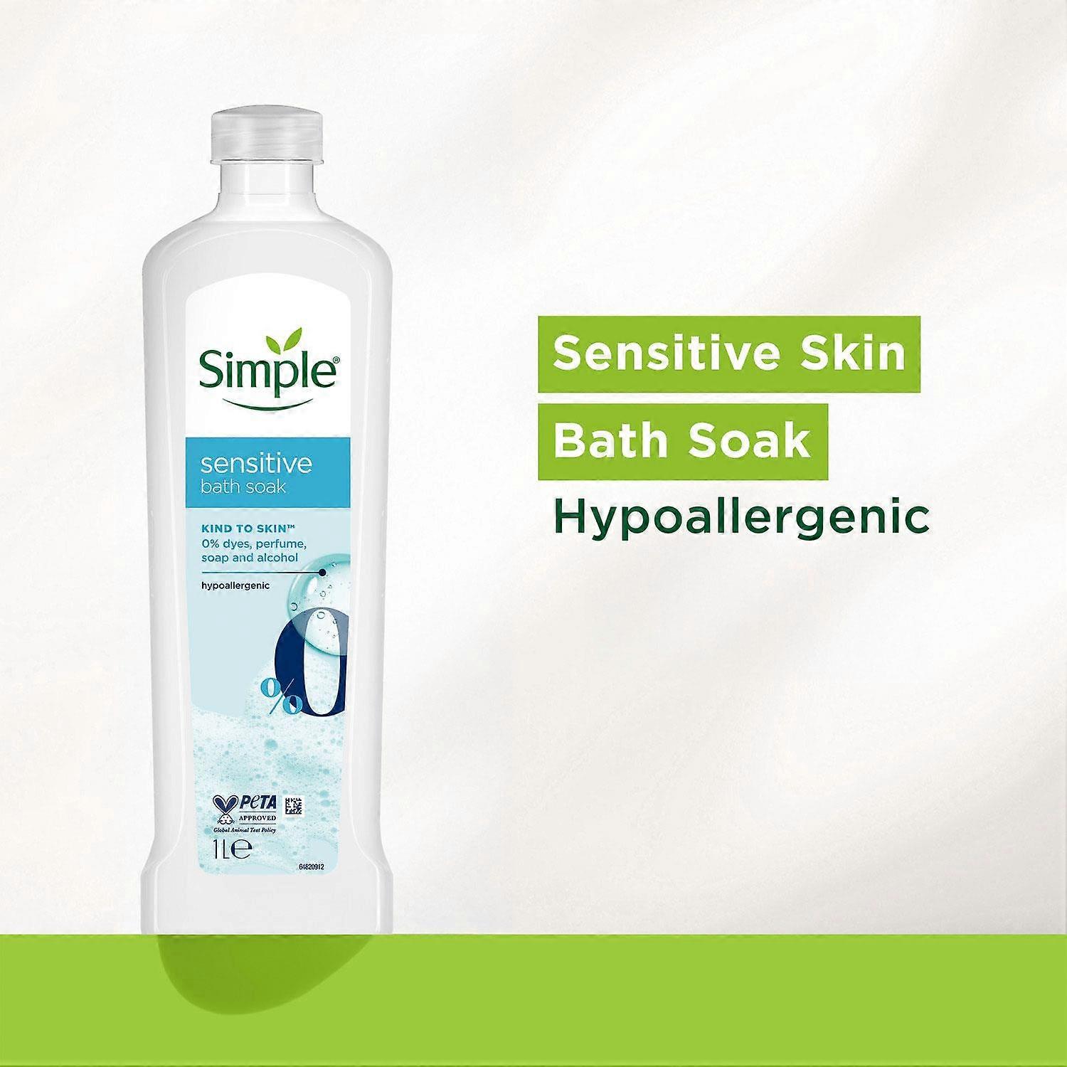 3x Simple Kind to Skin Sensitive Bath Soak Hypoallergenic for All Skin Types, 1L