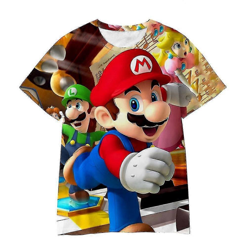 Cartoon Super Mario Bros 3D Print T-paita Crew Neck Lyhythihainen Casual Tops Tee Pojille Ja Tytöille