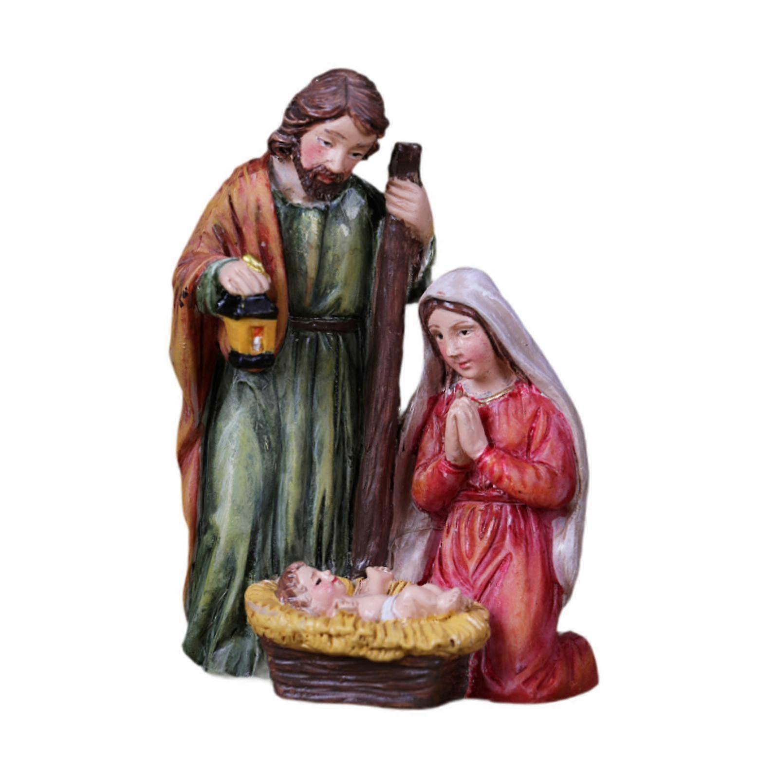 Joseph, Mary, Jesus with Manger Mini Desktop Cabinet Nativity Scene Figurine