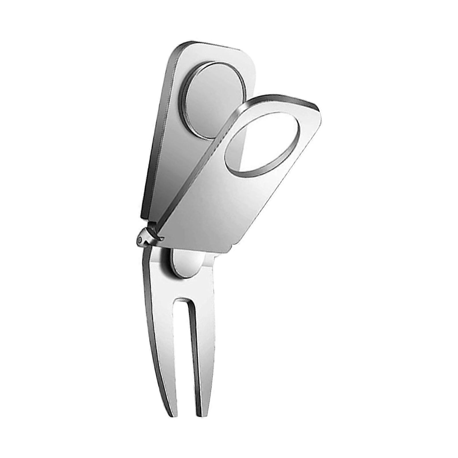 3 in 1 Clip da golf pieghevole Supporto per carrello da golf portatile Strumento di riparazione magnetico per golf Divot e marcatore di palline argento