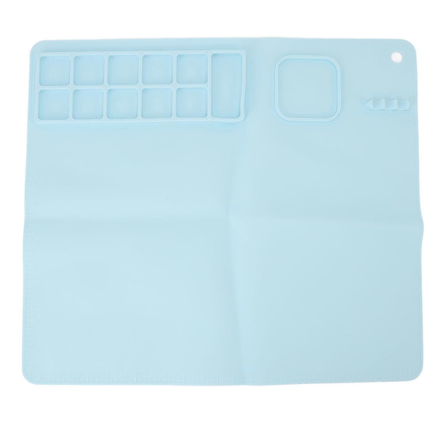 Silicone Painting Mat with Palette Easy Cleaning Multifunctional Art Craft Drawing Pad for Kids Blue