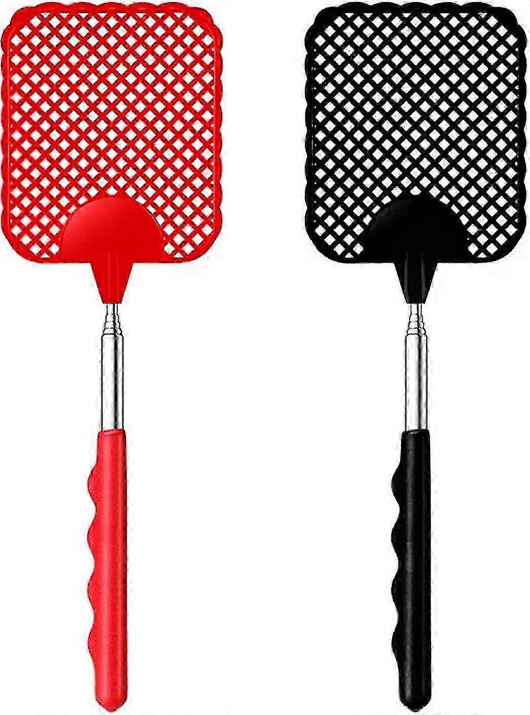 Extendable Fly Swatters 2 Pack,strong Fly Killer With Stainless Steel Telescopic Handle28.5cm To 75 Cm,manual Fly Swat(black & Red)
