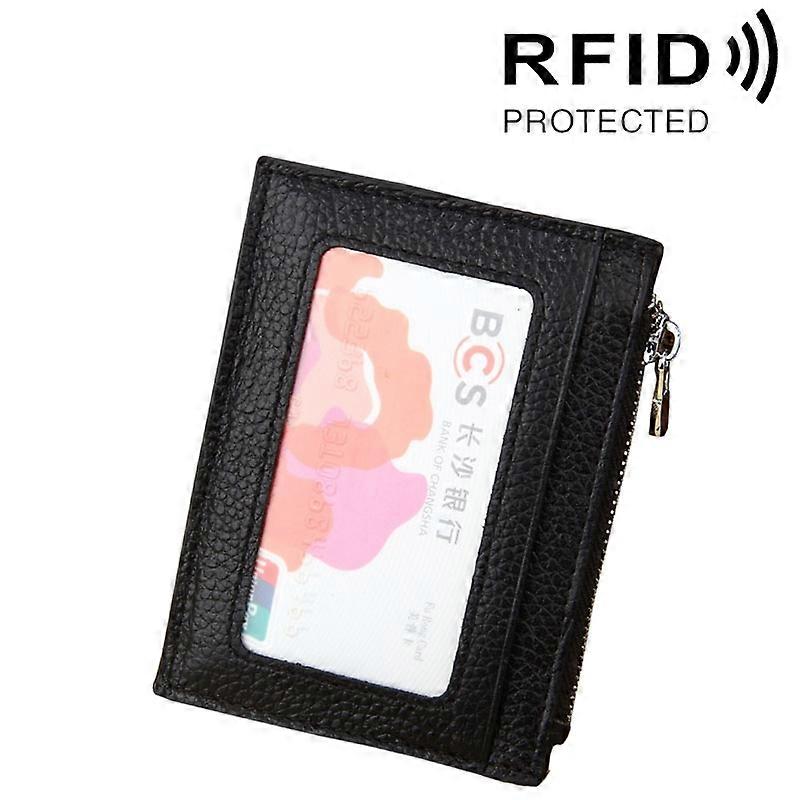 Cowhide Leather Solid Color Zipper Card Holder Wallet RFID Blocking Card Bag Protect Case Coin Purse, Size: 11*8*1.5cm
