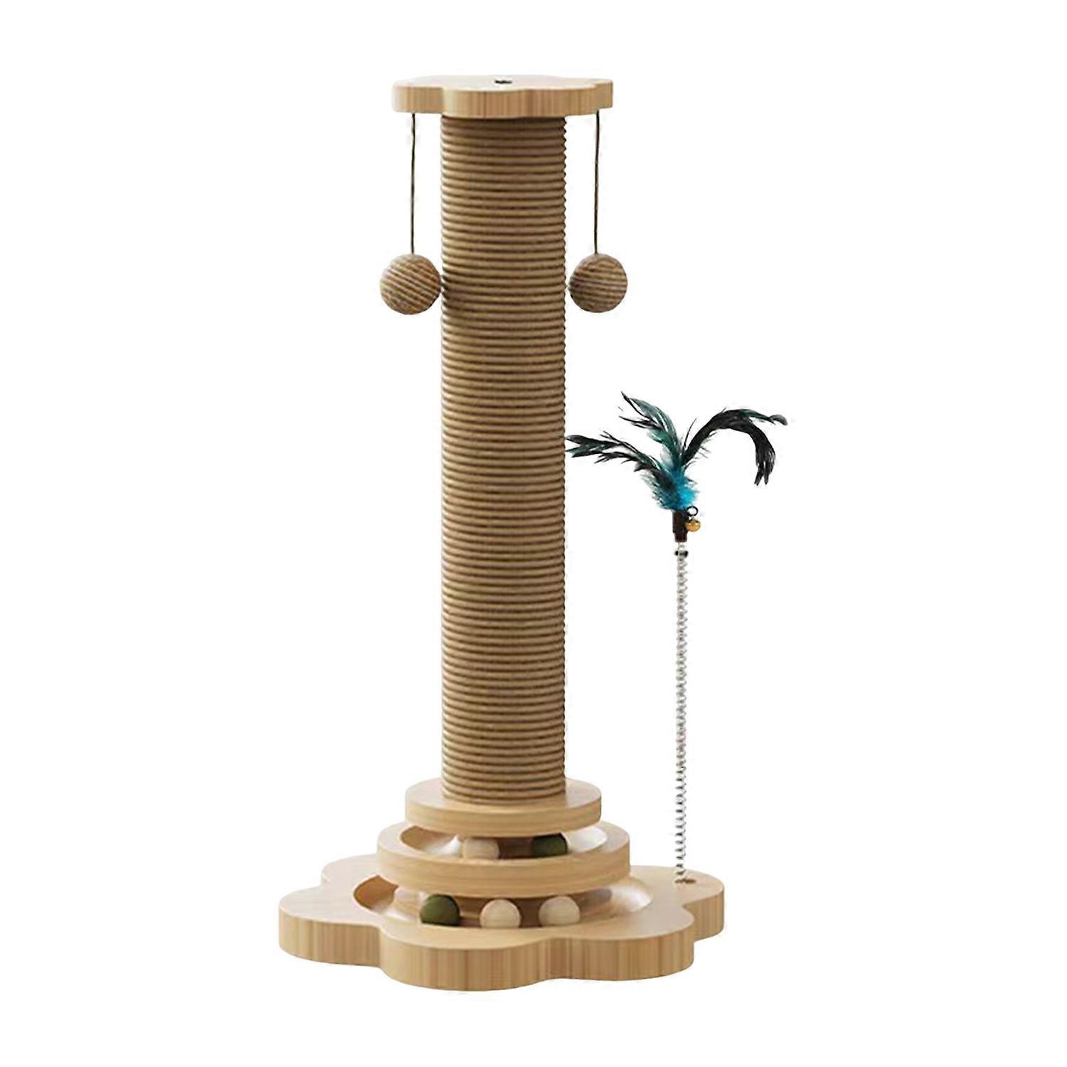 Cat Scratching Post Cat Tree Scratcher with Ball And Feather Toy Interactive Ball Track Scratching