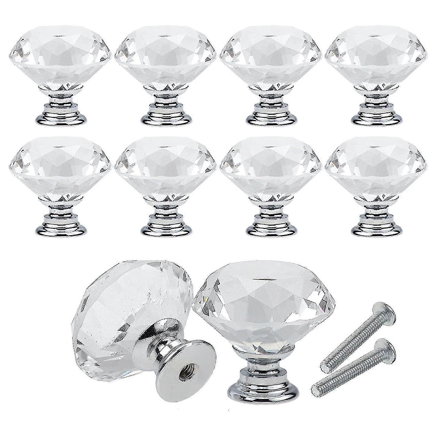 Cabinet Knobs, 10 Pcs Diamond Clear Crystal Drawer Knobs Pulls with Screws