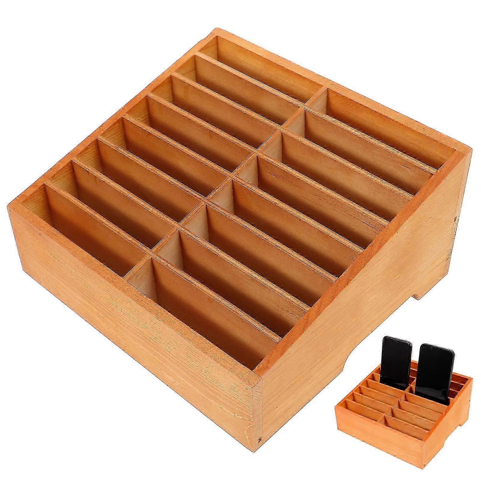 Desktop Phone Holder with 16-Grid Card Organizer for Storage