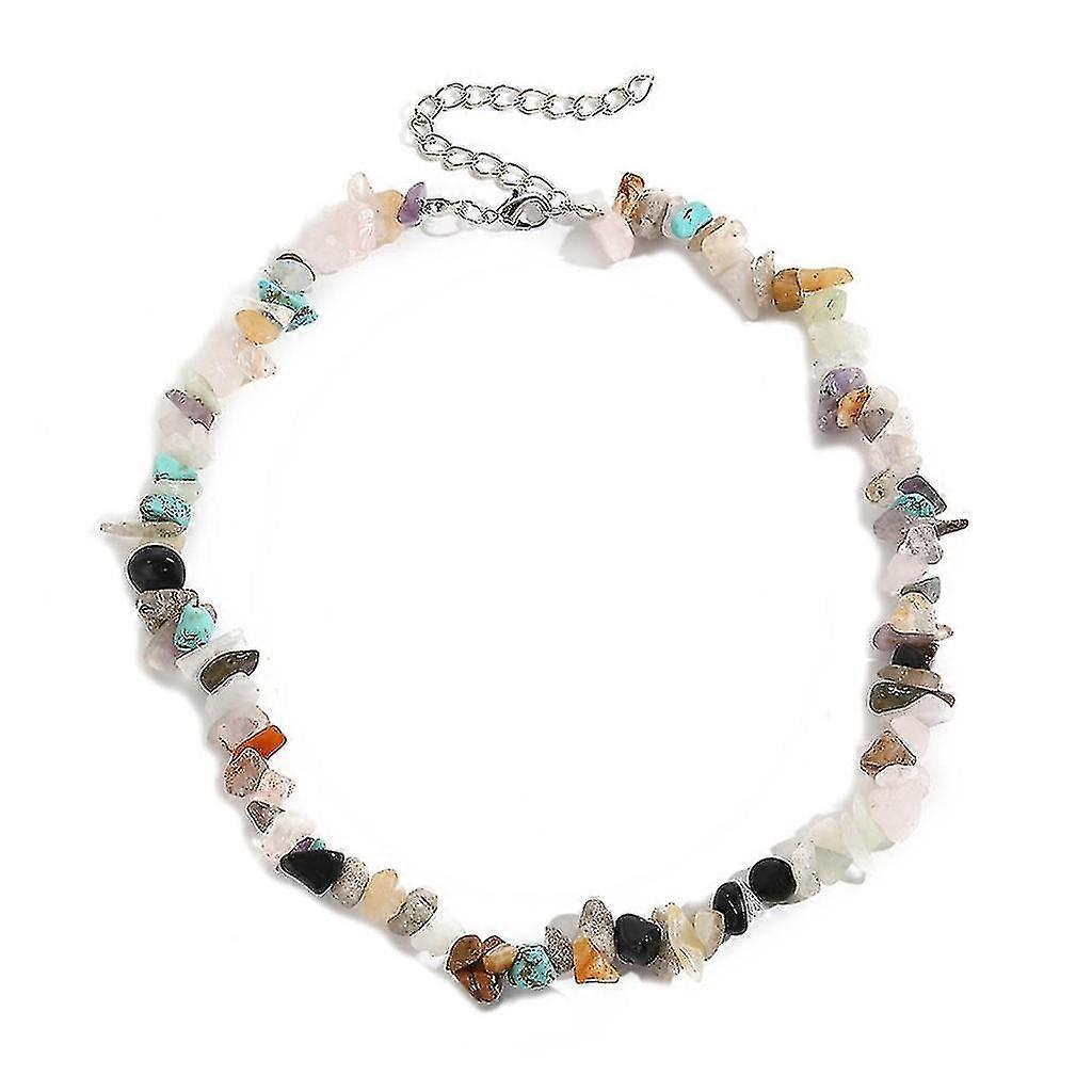 Collier ras du cou en pierre naturelle colorée, style bohème, perles de gravier, style grunge, pour femme