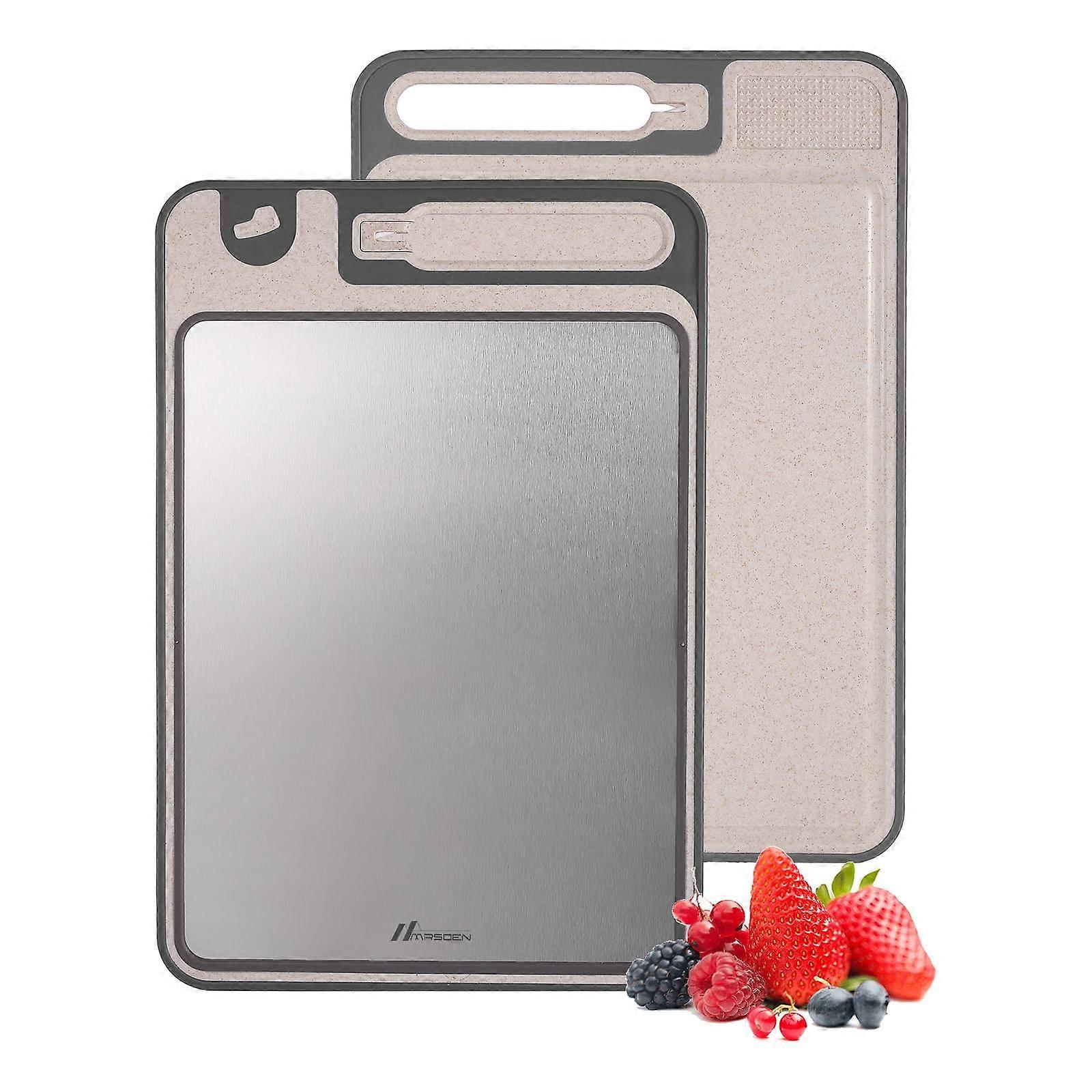 Steel Cutting Boards - Durable Stainless Steel Chopping Board with Wheat Straw, Built-in Grinder & Sharpener, Double-Sided