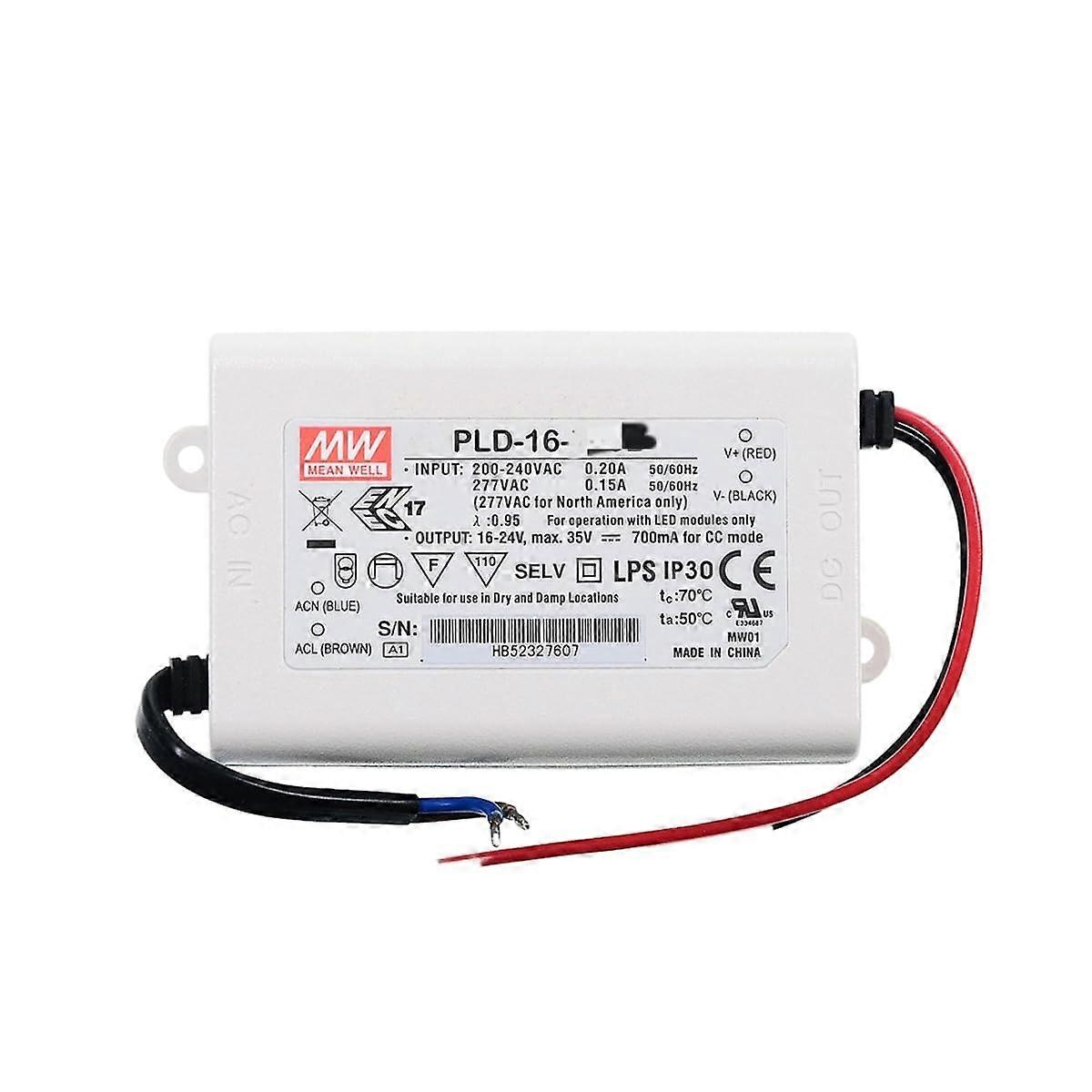 Mean Well PLD 16W LED Driver 16-24V 700mA AC-DC Single Output Model PLD-16-700 for LED Lighting Applications