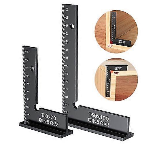 2pcs Precision Right Angle Block Ruler with Scale, Aluminum 150x100mm +100x70mm Metal Carpenter Square for Machine Set Up and Laboratory Use