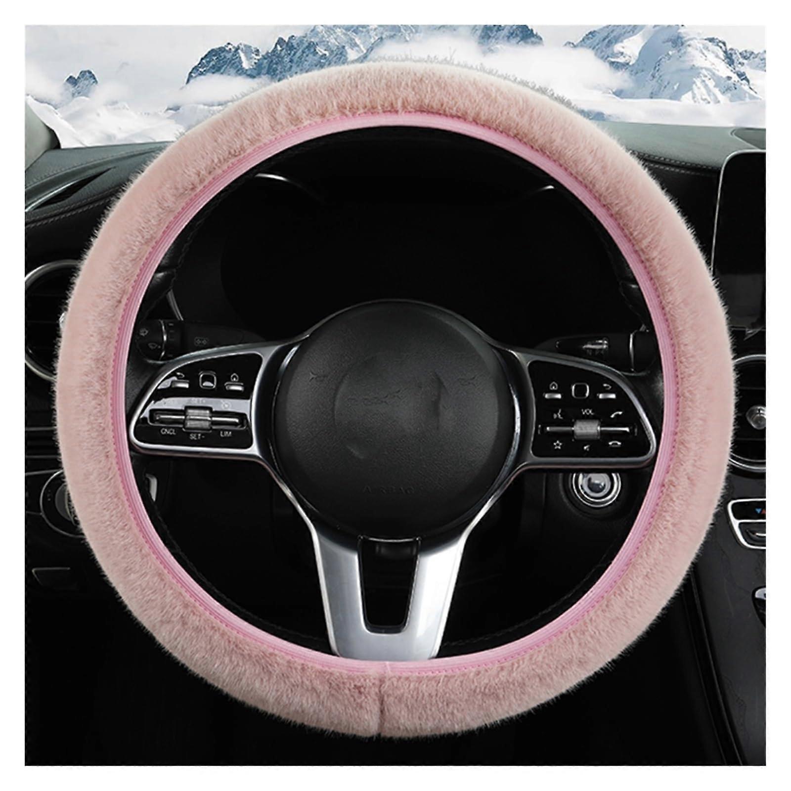 Car Steering Wheel Cover Plush Material Easy Install Stylish Accessories for Standard Size Wheels (Color: 1)