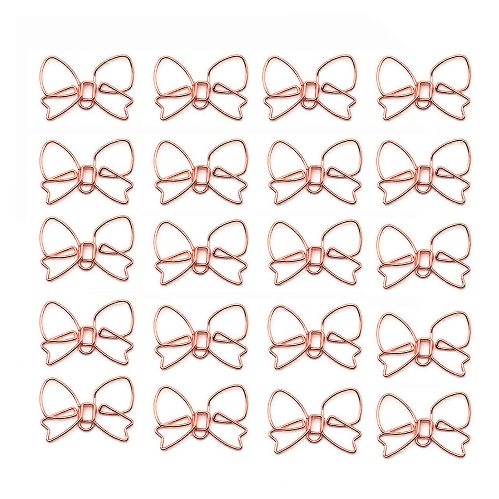 100 pezzi Bowknot Shape Paper Clip in metallo Graffette in metallo File Paper Clamp Piccoli segnalibri in metallo Clip per forniture scolastiche per ufficio Oro rosa