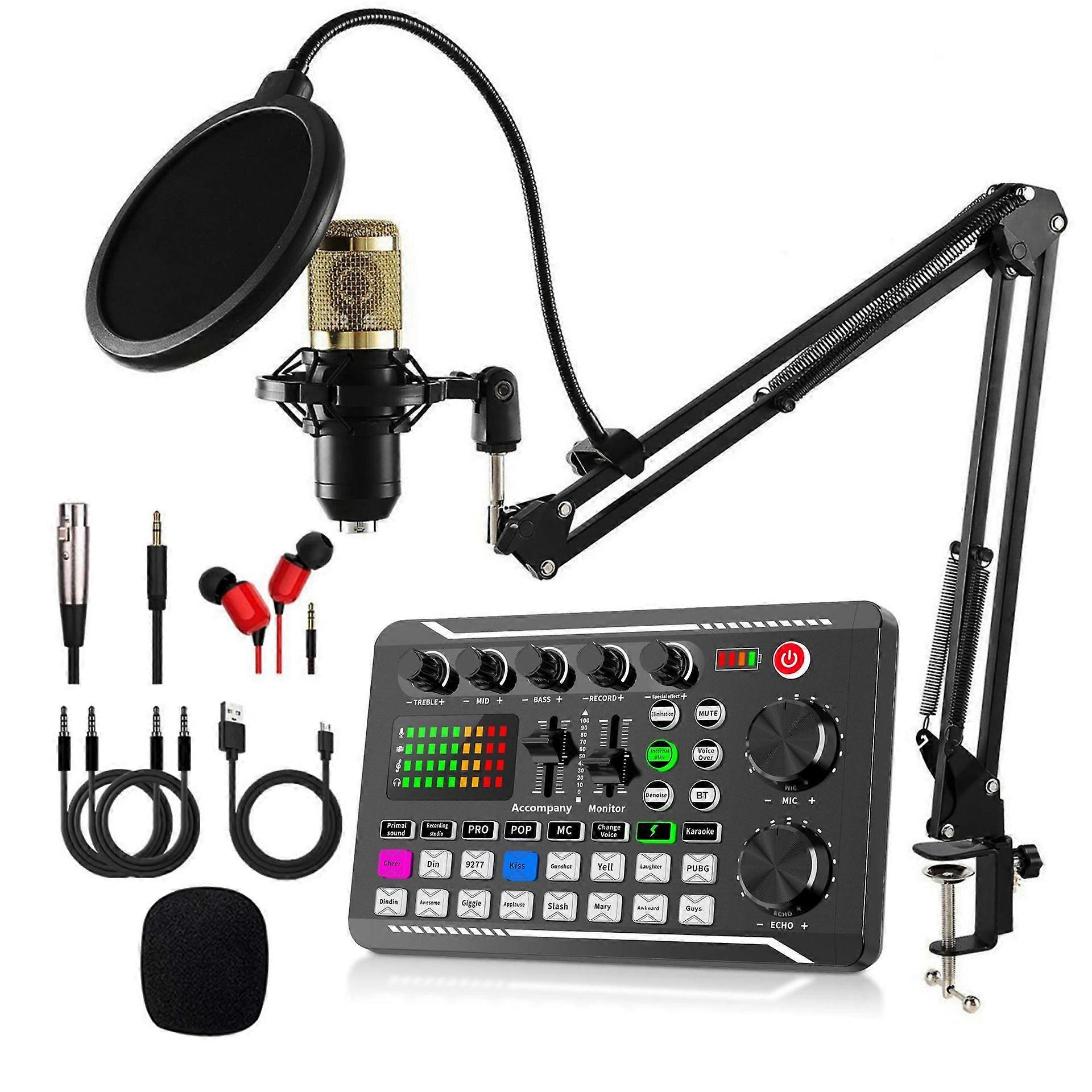 F998 Sound Card and BM800 Microphone Kit Mic Sound Mixer Sound Card Audio Mixing Console Amplifier