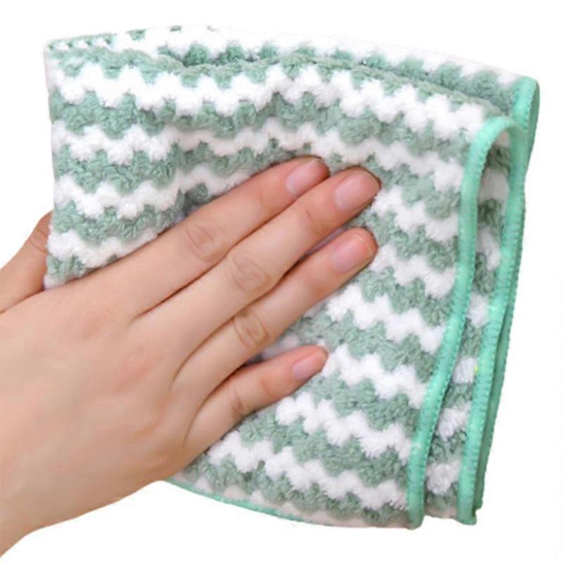 5 Adet Mikrofiber Temizleme Bezi Süper Emici Mercan Polar Bez Ovma Havlusu cy-10 ADET-Yeşil