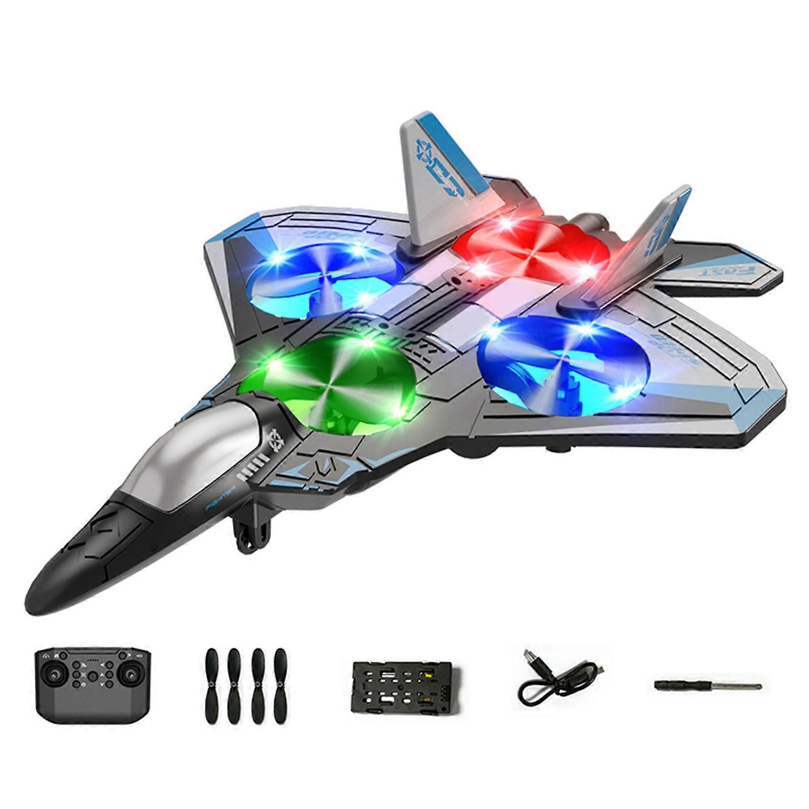 Stunt Remote Control Plane Foam Jet Fighter with LED Lights Remote Control Airplanes for Kids Ages 8-13 Blue