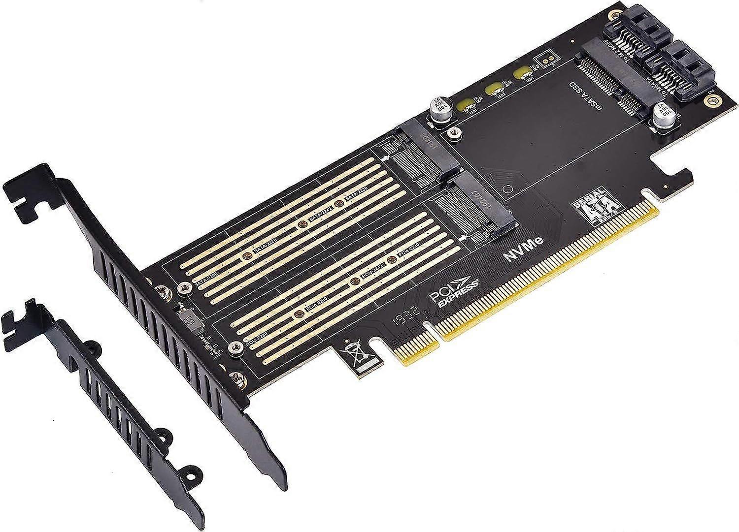 3-in-1-M.2- und mSATA-SSD-Adapterkarte für M.2-NVME/NGFF-SSD-zu-PCIE-Adapter, mSATA-zu-SATA-Adapter mit Aluminium-Kühlkörper für Windows-, Mac- und Linux-Betriebssysteme