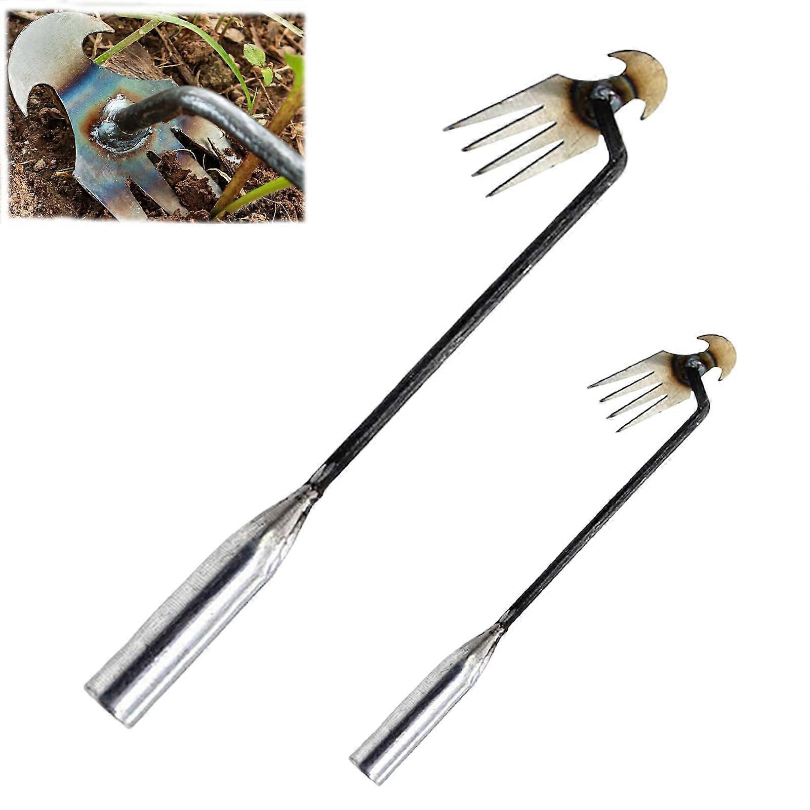 Everglowly Weed Puller Tool With Long Handle, 4-Claw Stainless Steel Manual Weeder For Lawn And Garden, Roots Dandelions Soil Weeds (S+L)