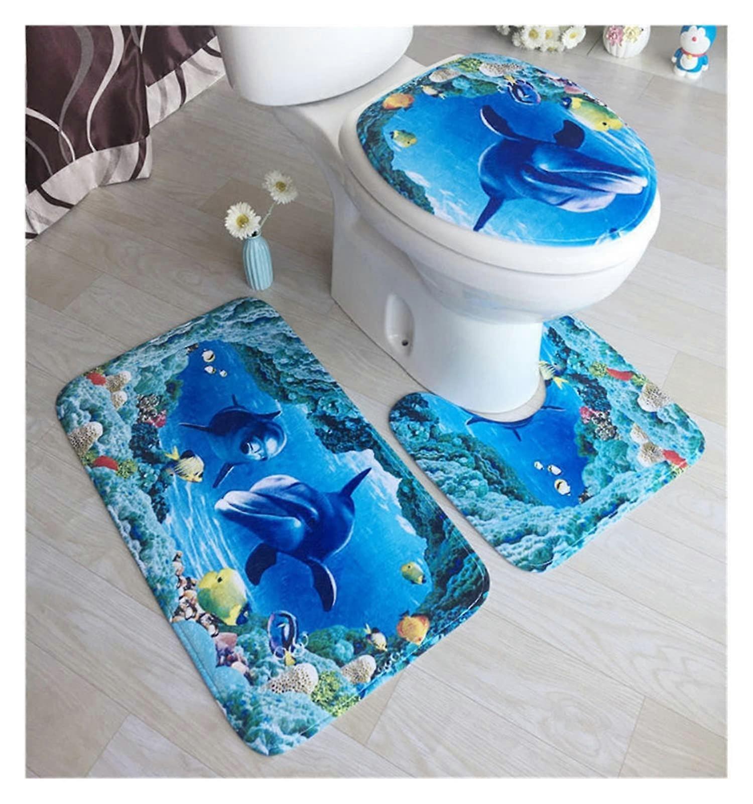 Bathroom Carpet Set with Animal Pattern, Toilet Cover, Seat Cushion, Bath Mat, 50x80 50x40 40x38cm, Color 7