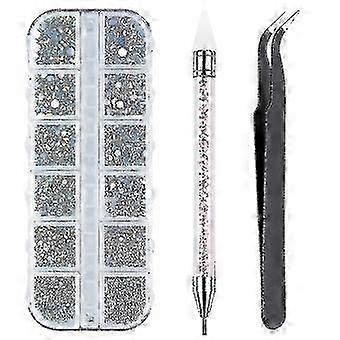 2000pcs Multi-sized Crystal Ab Rhinestones With Pick Up Tweezer And Rhinestones Picking Pen