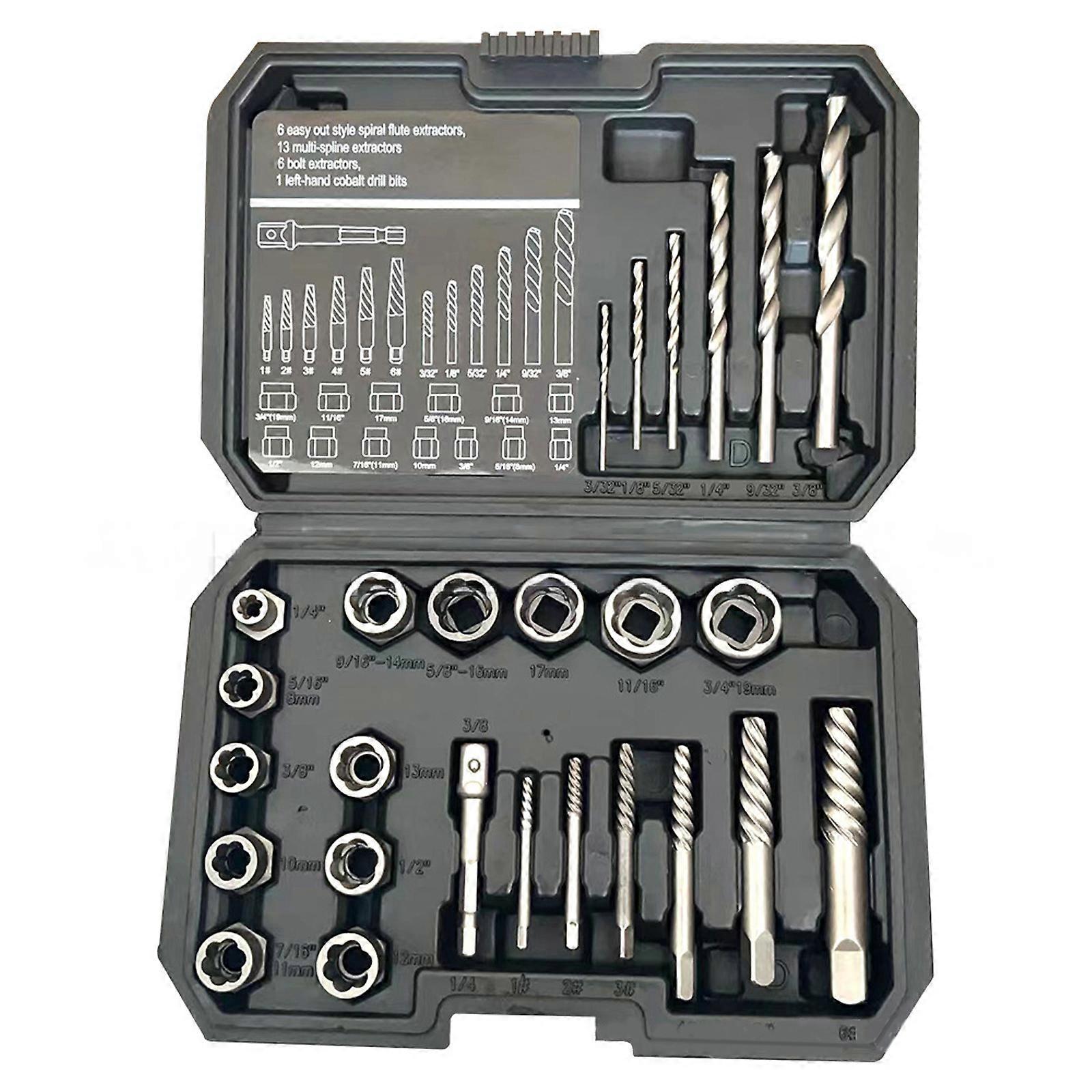 26Pcs Damaged Screw Extractor & Bolt Extractor Set Broken Screw Bolt Extractor Remover Easily Demolitions Tool